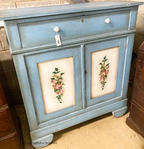 A 19th century French later painted pine side cabinet, width...