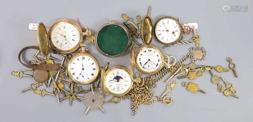 An early 20th century gold plated keyless pocket watch, a go...