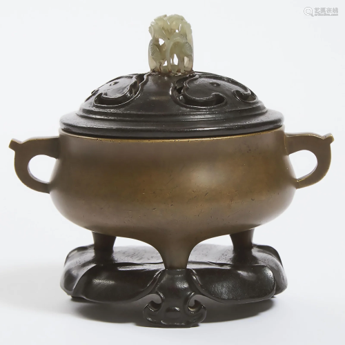 A Bronze Censer and Cover, ?????, censer 2 x 4.9 in —