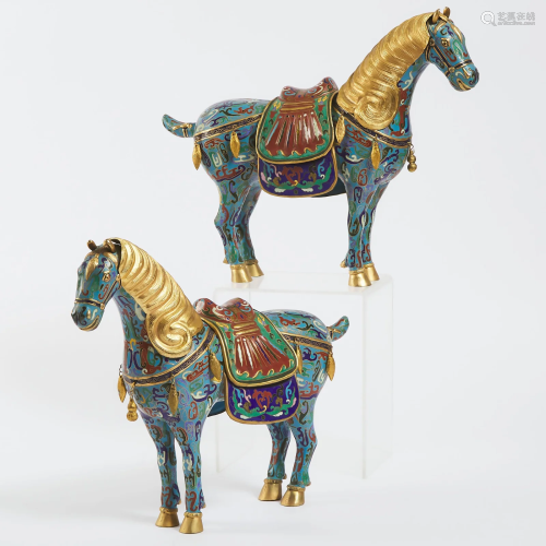 A Pair of Chinese Cloisonné Horses, 20th Century, ????