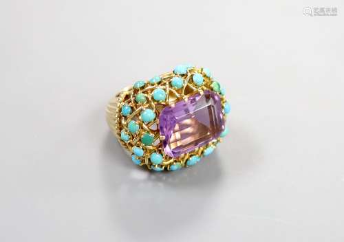 A French yellow metal (18ct poincon mark), amethyst and turq...