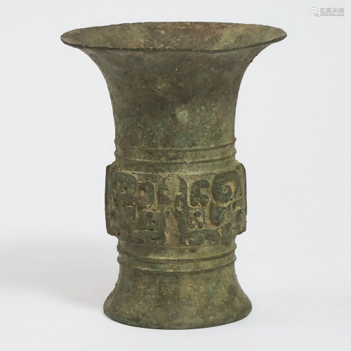 A Bronze Ritual Wine Vessel, Gu, ?????, height 9.7 in —
