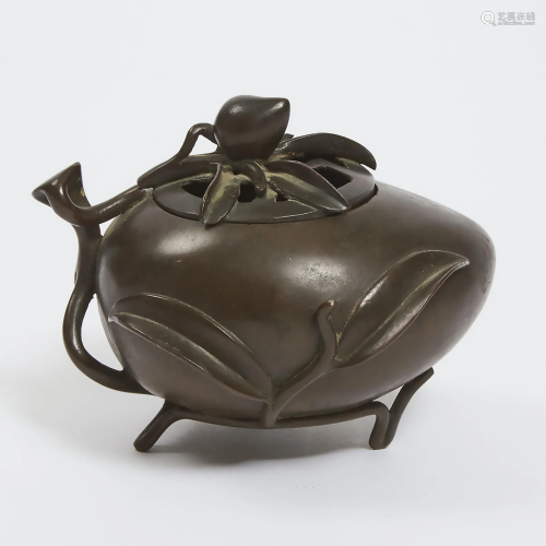 A Bronze Peach-Form Censer, Qing Dynasty, 19th Century,