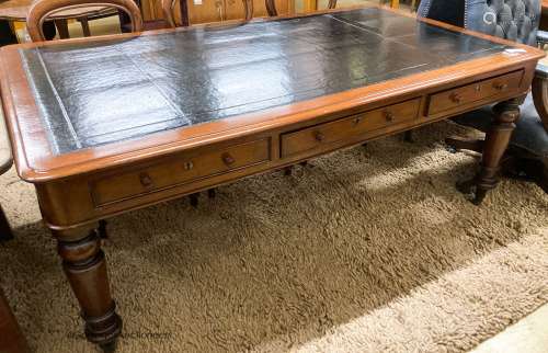 A Victorian mahogany partner's writing table with black leat...