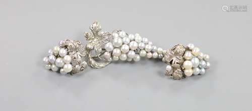 A modern suite of sterling and cultured pearl cluster jewell...