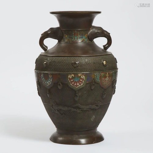 A Bronze Elephant-Handled Vase, ??????, height 17.7 in