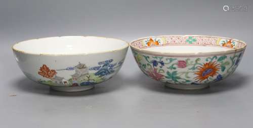 Two Chinese famille rose enamelled porcelain bowls, diameter...