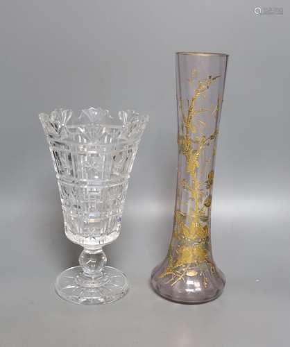 A Bohemian gilt decorated glass vase and a Waterford cut gla...