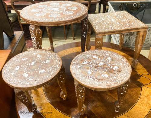 Four Indian inlaid circular occasional tables, largest W.45c...