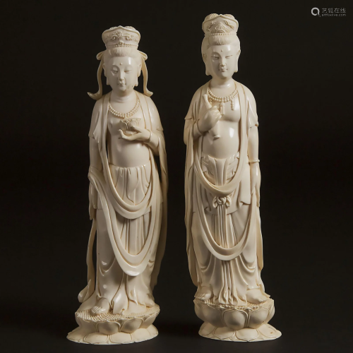 Two Chinese Ivory Bodhisattvas, Mid 20th Century, ????