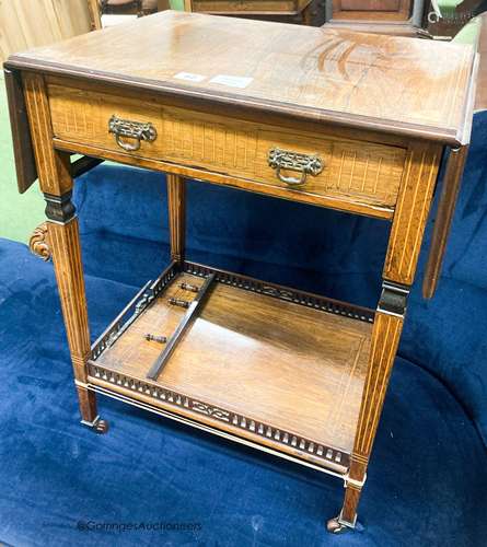 A late Victorian inlaid rosewood drop flap occasional table,...