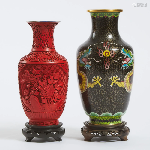 A Chinese Lacquer Vase, Together With a Black Ground