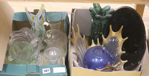 Assorted clear and coloured glassware, tallest 26cm