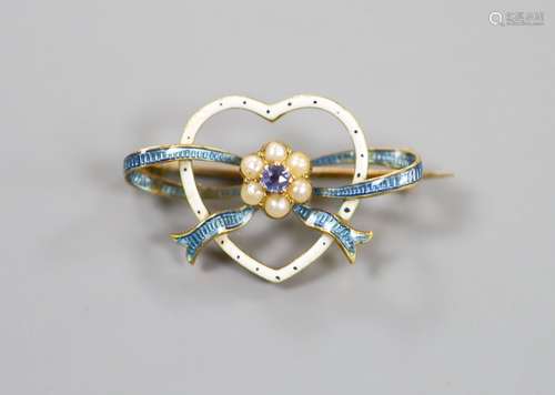 An Edwardian yellow metal, enamel, gem and seed pearl cluste...