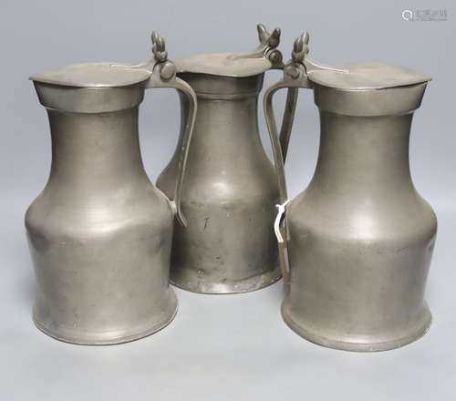 Three 18th century Jersey pewter flagon measures, tallest 27...