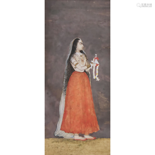 Mughal School, A Court Lady Holding a Vessel and