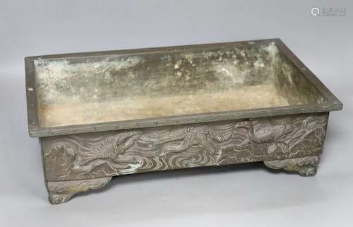 A Japanese bronze rectangular planter, width 39cm height 11c...