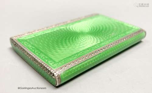 A 1920's continental silver and green guilloche enamel recta...