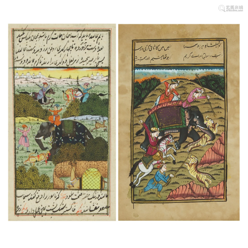 Two Indian Miniature Paintings of Hunting Scenes, 20th