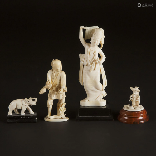 A Japanese Ivory Okimono of a Farmer, Together With