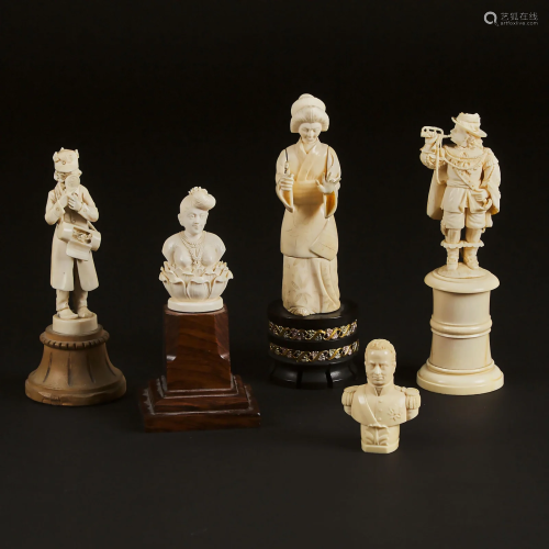 A Group of Five Continental Ivory Figures, Late