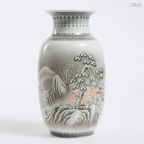 A Chinese Grisaille Enameled 'Winter Landscape' Vase,