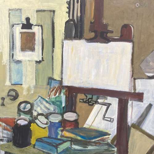 Myrta Fisher (1917-1999), oil on board, artists easel, inscr...