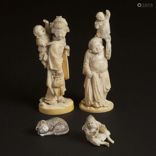 A Group of Four Japanese Ivory Carvings, Meiji Period,