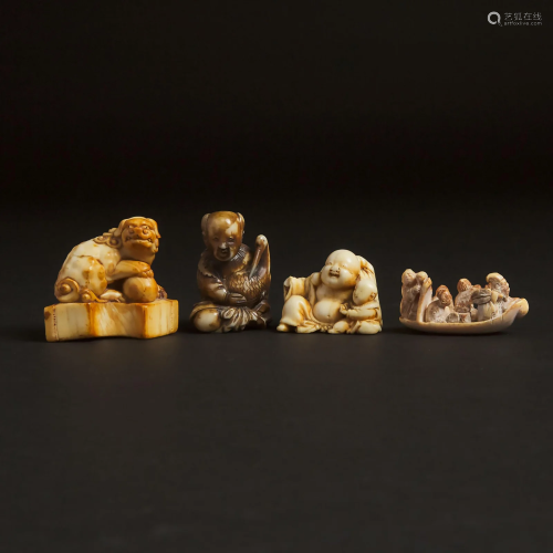 A Group of Four Ivory and Bone Carvings, 18th century