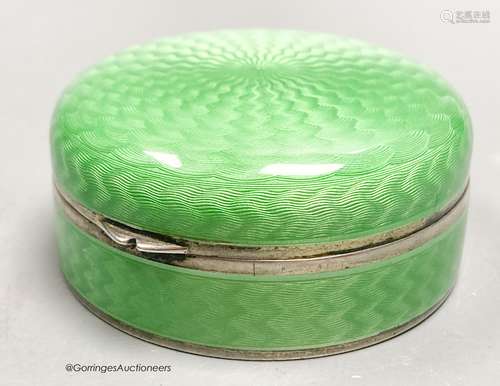 A 1920's continental silver and green guilloche enamel circu...