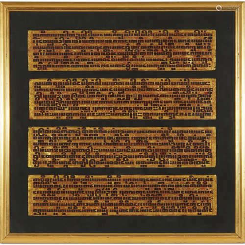 A Framed Set of Four Gold Lacquered Burmese Buddhist