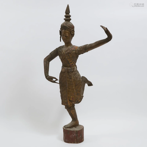 A Southeast Asian Wood Figure of a Dancer, Mid 20th