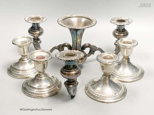 An American sterling three-branch candelabrum, 9.5oz and two...