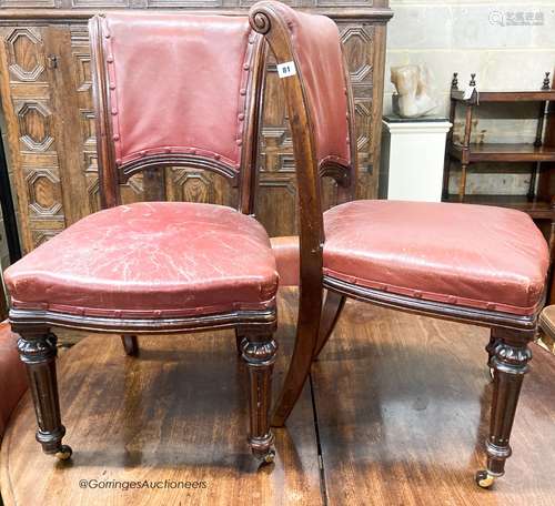 A set of six Victorian leather and mahogany dining chairs