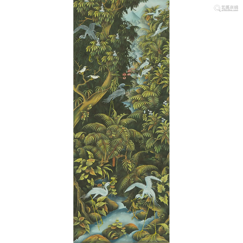 A Balinese Painting of Birds of Paradise, 20th Century,