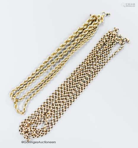 A yellow metal and rope twist chain, 46cm (a.f.) and an Edwa...