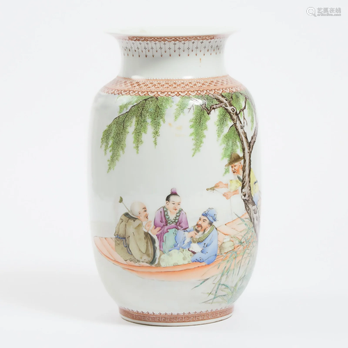 A Chinese Famille Rose 'Figural' Vase, Mid 20th