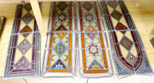 Four late 19th century stained and lead glass panels, 81 x 2...