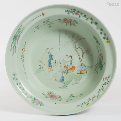 A Large Enameled Porcelain 'Figural' Basin, 19th