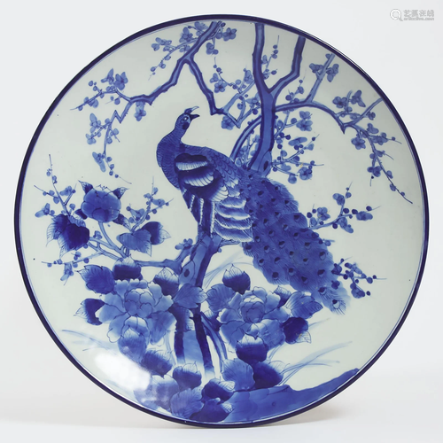 An Arita Blue and White 'Peacock' Charger, Edo Period,