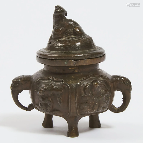 A Japanese Miniature Bronze Incense Burner, Koro, Meiji