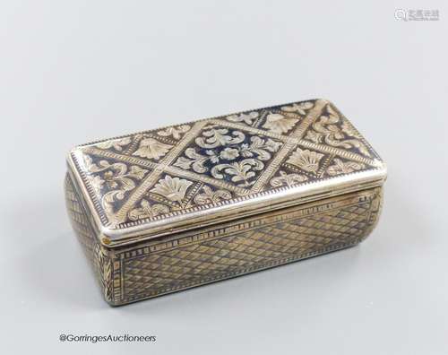 A 19th century Russian 84 zolotnik and niello rectangular sn...