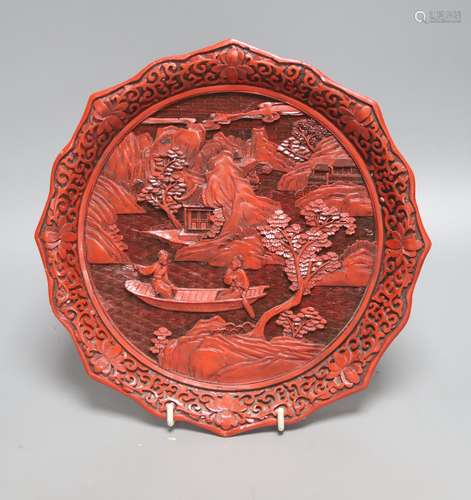 A Chinese composition and lacquer dish, 25cm