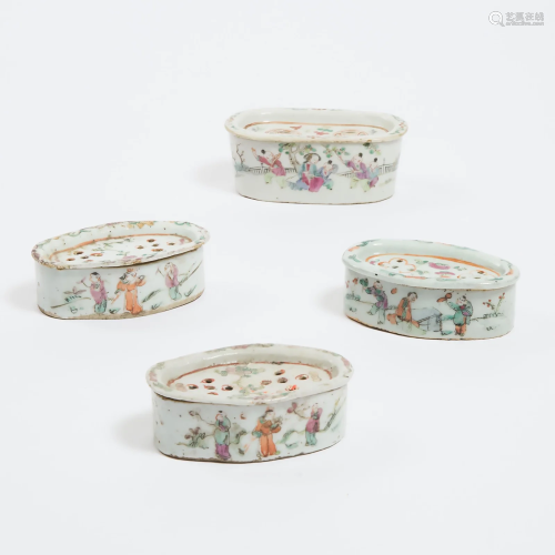 A Group of Four Famille Rose Lidded Boxes, Late