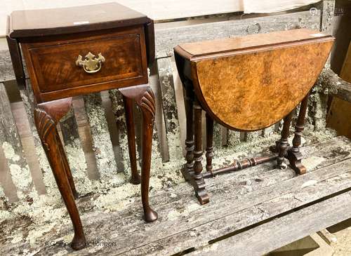 A Victorian walnut Sutherland table, W.52cm H.54cm together ...