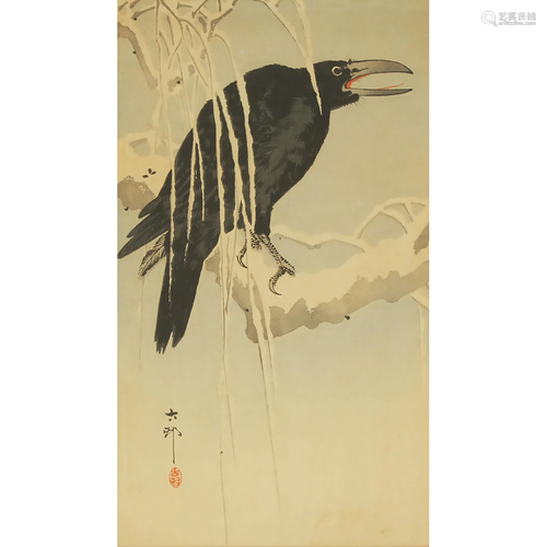 Ohara Koson (Shoson) (1877-1945), CROW ON SNOWY BRANCH,