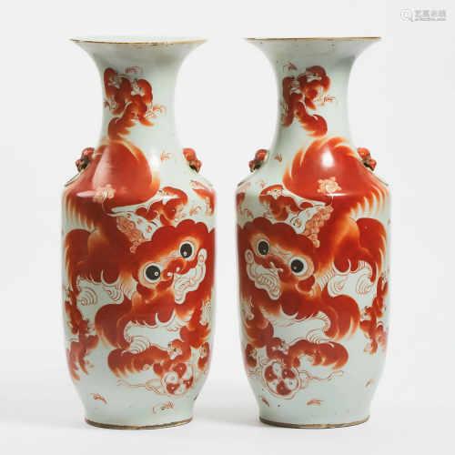 Two Large Iron Red 'Lions' Vases, Republican Period,