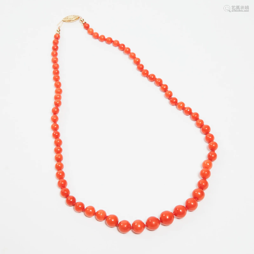 A Coral Beaded Necklace, 14K????????, length 20.5 in —