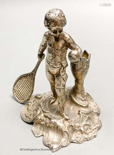 A French? white metal figural posy holder? modelled as a you...