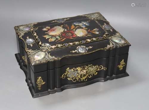 A 19th century mother of pearl inlay black lacquer papier ma...